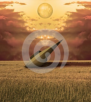 UFO Crash. Retro Sci Fi