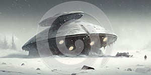 A UFO Crash Landing on Snow at Night