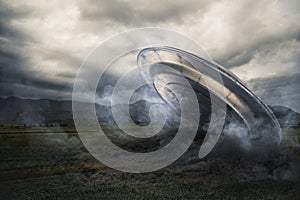 UFO crashing on a crop field