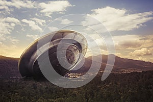 UFO crashing on a valley