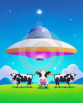 UFO Encounter on the Meadow: Three Cows and the Flying Saucer