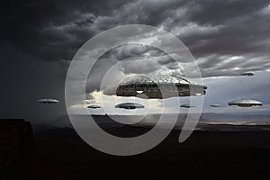 UFO fleet formation in the clouds