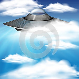 UFO flying in blue sky
