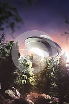 UFO flying over a forest