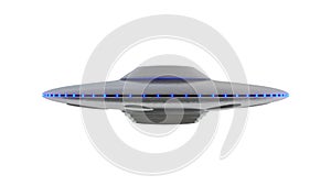 UFO - Flying Saucer with Blue lights rotating infinite repeat loop - isolated on white background