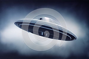 UFO flying in the sky, alien invasion and visit, extraterrestrial civilization, paranormal sience fiction, illustration
