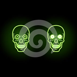 Ufo green skull with neon effect on dark background