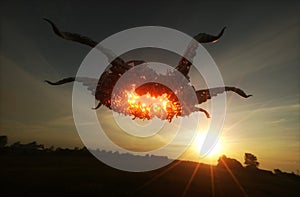 Ufo hovering over field photo