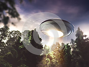 UFO flying over a forest