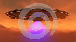 An ufo hovers over the mars