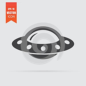 UFO icon in flat style isolated on grey background