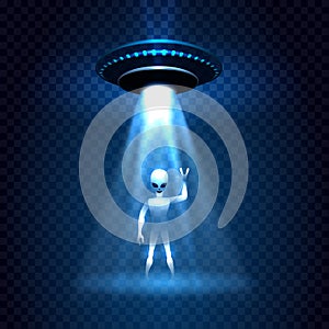 UFO invasion light beam with alien photo