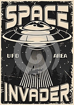 UFO kidnapping monochrome vintage poster