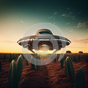 Ufo landing at a field,generative ayi photo