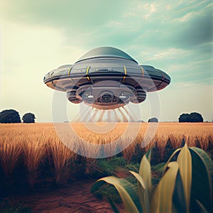 Ufo landing at a field,generative ayi photo