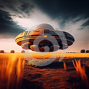 Ufo landing at a field,generative ayi photo