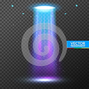 UFO light beam. Alien transport futuristic bright light in dark on transparent. UFO spaceship isolated glow effect design