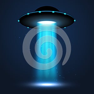 UFO light beam. Alien transport futuristic bright light in dark. UFO spaceship isolated glow effect design