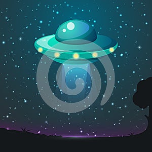 UFO light vector. Alien sky beams. Ufo spaceship with beam, saucer ufo flying illustration