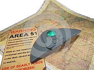 UFO with map and sign