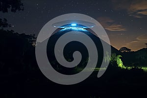 UFO on Mexico jungles during night. Generative AI