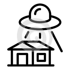 Ufo near house icon outline vector. Comic game