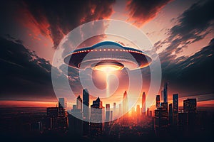 ufo over the city made with.generative ai