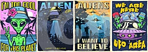 UFO set posters vintage colorful