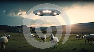 UFO sheep abduction. The concept of animal abduction by aliens.