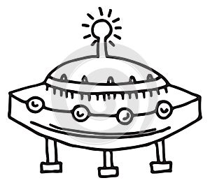Ufo sketch. Hand drawn alien flying saucer