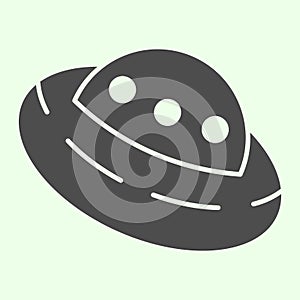 UFO solid icon. Outer space alien flying saucer glyph style pictogram on white background. Exploration and research