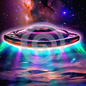 UFO Spaceship firing a beam down AI sci-fi art painting