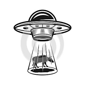 Ufo stealing cow vector black object