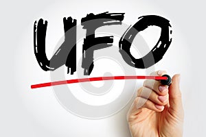 UFO - Unidentified Flying Object is any perceived aerial phenomenon that cannot be immediately identified or explained, acronym photo
