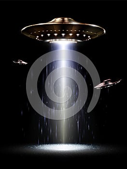 UFO. Unidentified flying object. Futuristic UFO on a transparent background. Photo-realistic vector illustration