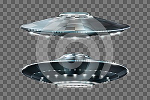 UFO. Unidentified flying object. Futuristic UFO on a transparent background. Vector illustration