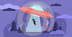 UFO vector illustration. Unidentified flying space object persons concept.