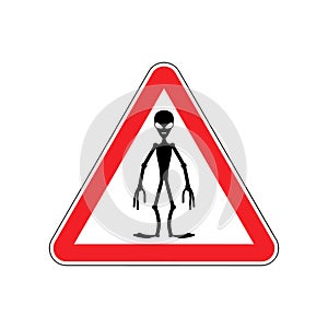 UFO Warning sign red. Alien Hazard attention symbol. Danger road