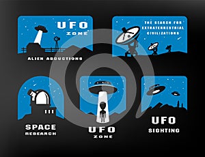 Ufology and space searches. Emblem, logo. Vector.