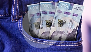 Uganda 20000 Shillings Banknotes in Pocket of Jeans