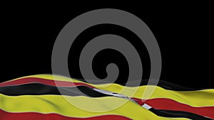 Uganda fabric flag waving on the wind loop. Uganda embroidery stiched cloth banner swaying on the breeze. Half-filled black