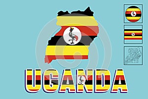 Uganda flag and map in a vector graphic