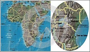Uganda Kenya Tanzania Burundi and Africa map