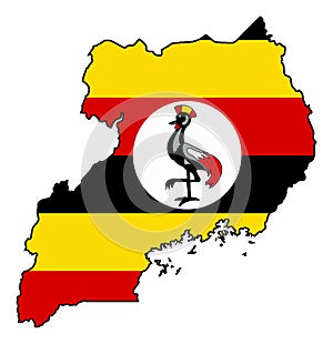 Uganda Outline Silhouette Map With The National Flag