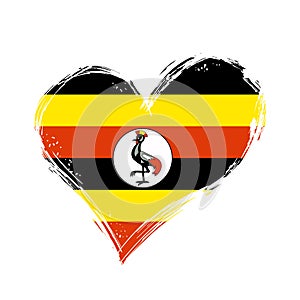 Ugandan flag heart-shaped grunge background. Vector illustration.
