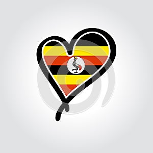 Ugandan flag heart-shaped hand drawn logo. Vector illustration.