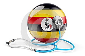 Ugandan flag with stethoscope. Health care in Uganda concept, 3D rendering