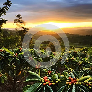 Ugandan Sunset Serenity: Captivating Arabic Coffee Plants in Golden Hour