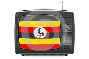 Ugandan Television concept. TV set with flag of Uganda. 3D rendering