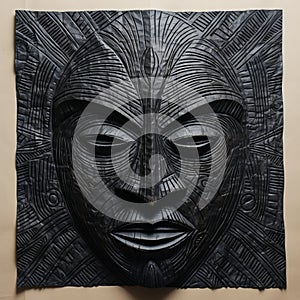 Ugandan Wooden Mask Lithography Art On Linen